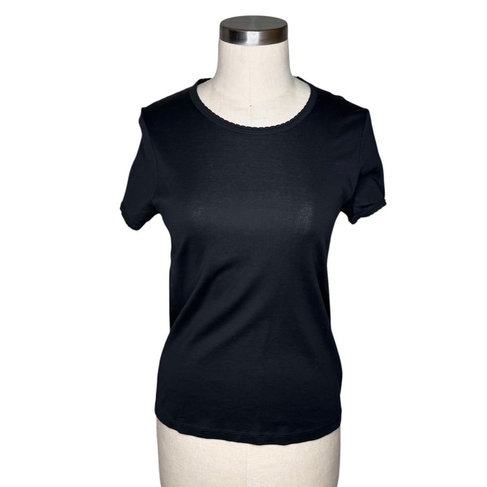 RAG & BONE T-Shirt Black Silk Trim Mercerized Cotton Women's Size Large Slim Fit